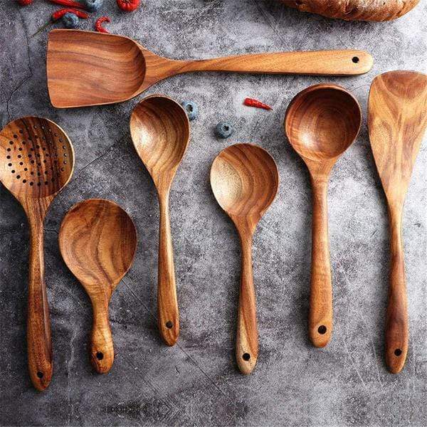 Forestra - Set d'ustensiles de cuisine en bois de teck fait main