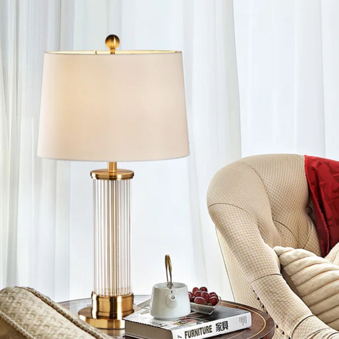 VitrumLux – Lampe de Table en Verre et Tissu