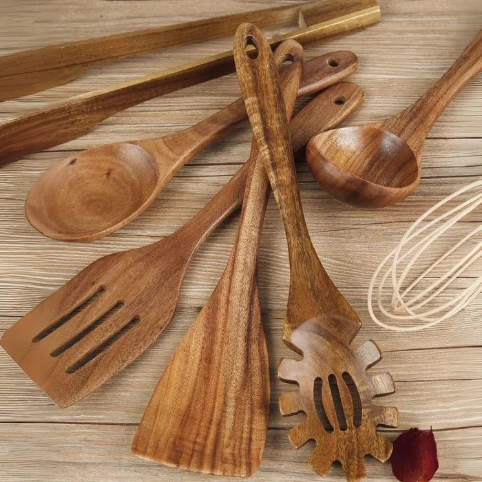 NaturaCook - Set d'ustensiles de cuisine en bois de qualité supérieure
