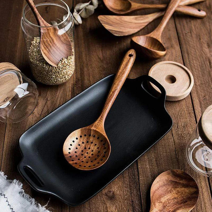 Forestra - Set d'ustensiles de cuisine en bois de teck fait main