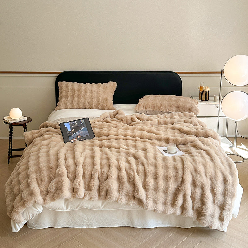 Velmorn - Plaid Rayé Douillet en Peluche pour Canapé et Lit