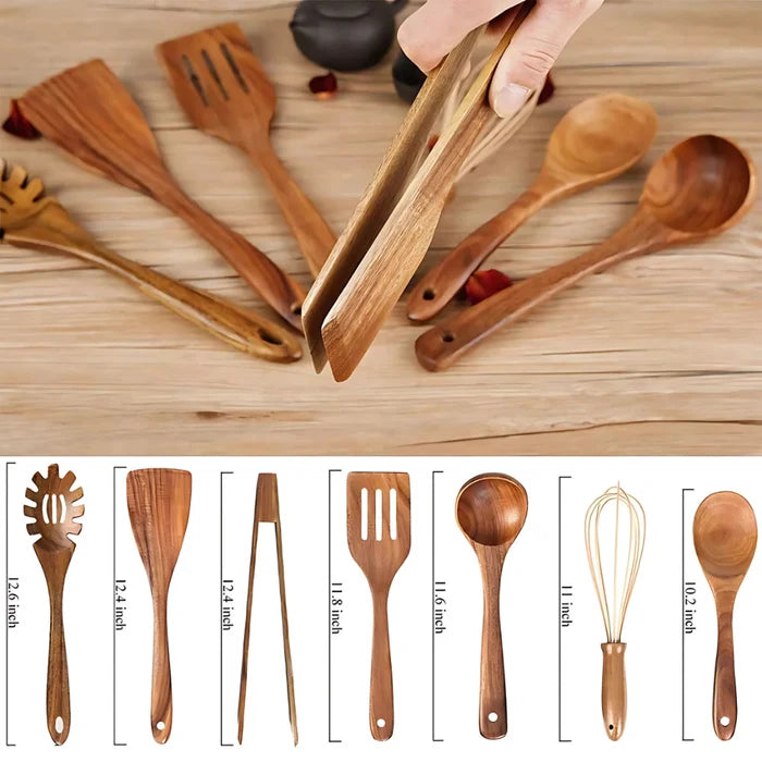 NaturaCook - Set d'ustensiles de cuisine en bois de qualité supérieure