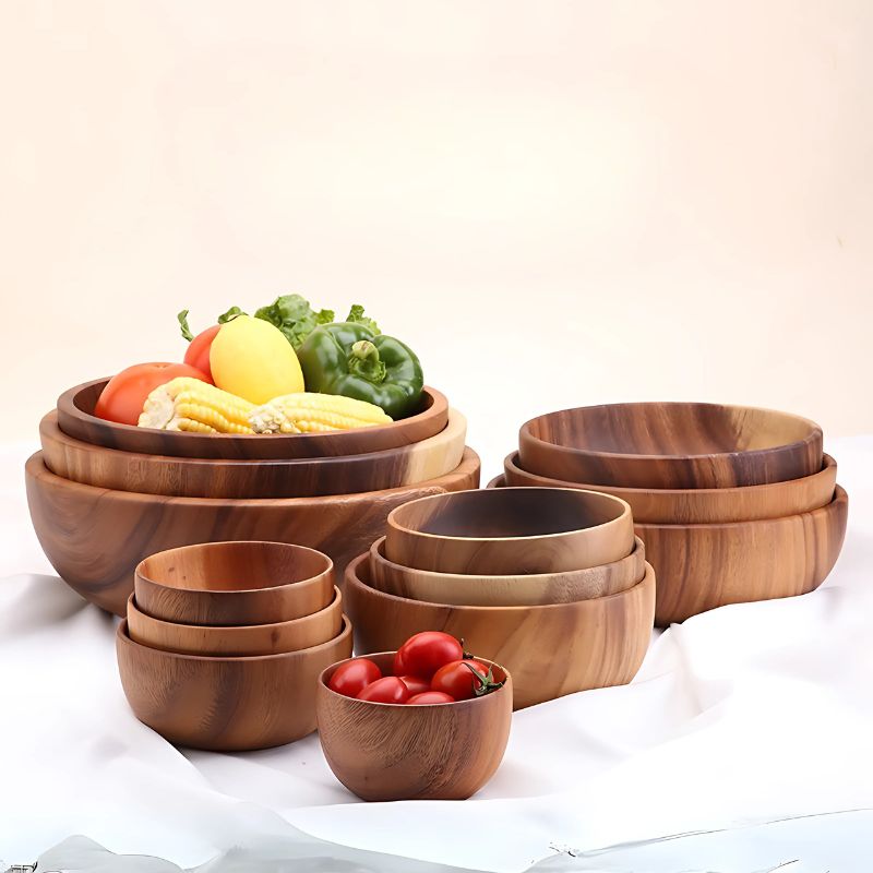 Bol à fruits et salade en bois d'acacia