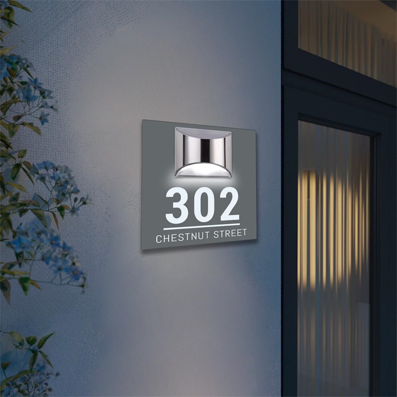 Plaque Numéro de Maison Solaire – Personnalisable et Rectangulaire avec Éclairage LED