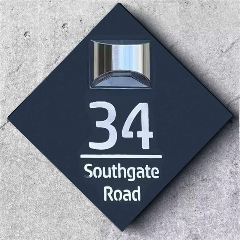 Plaque d'adresse solaire personnalisée en forme de diamant