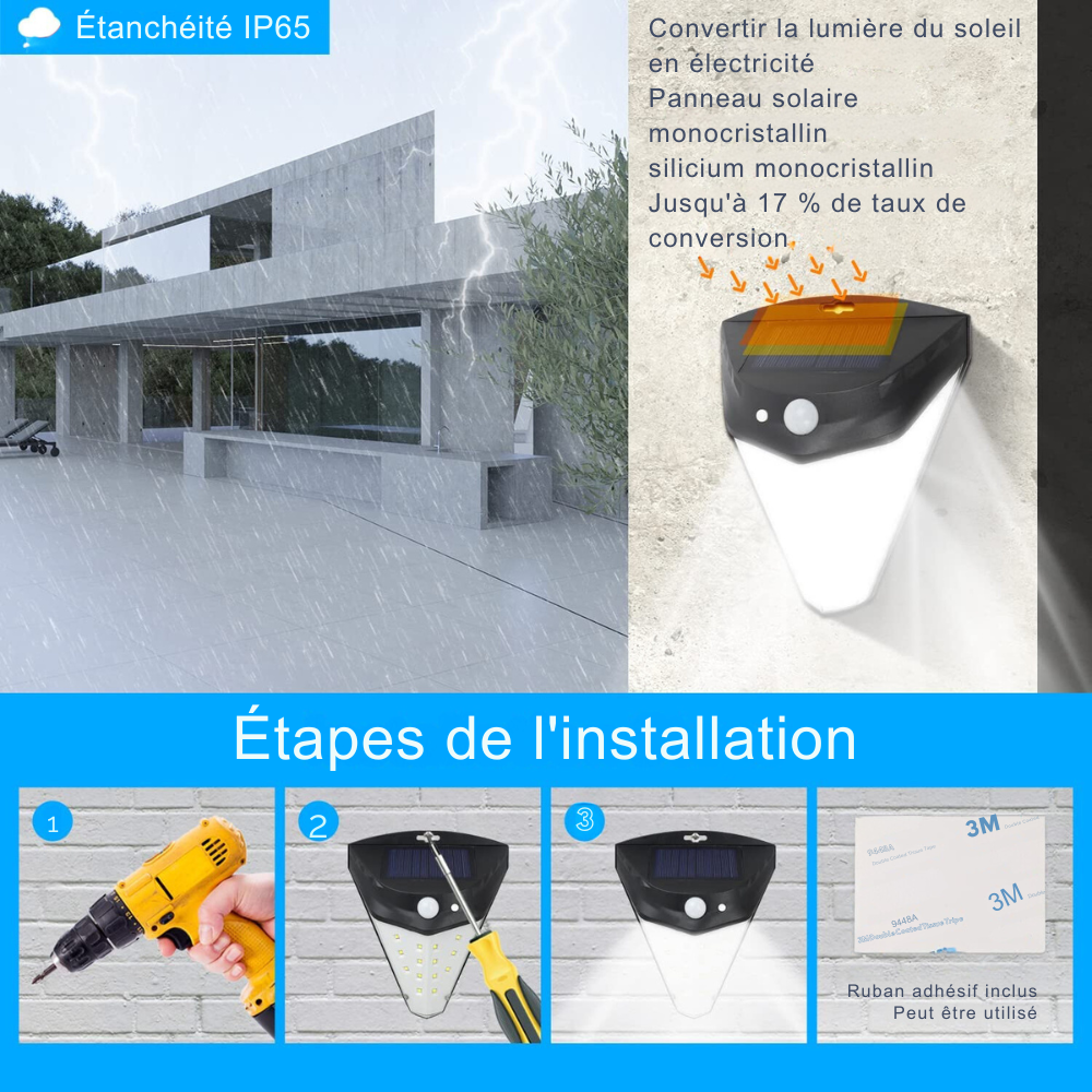 SolarLuxe - Lampes de sécurité solaires avec un angle d'éclairage de 230°