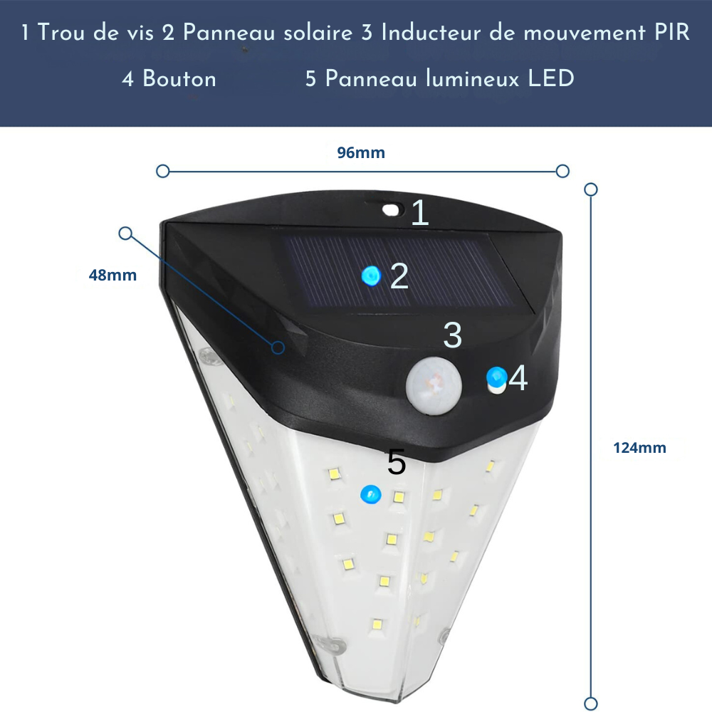 SolarLuxe - Lampes de sécurité solaires avec un angle d'éclairage de 230°