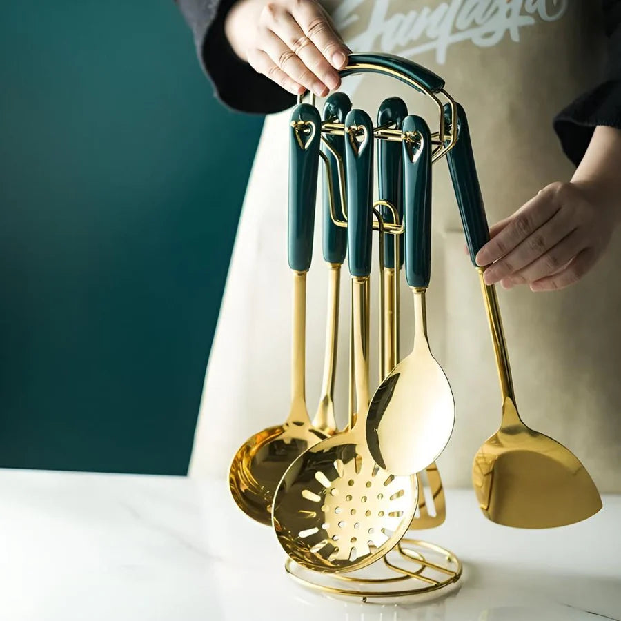 Ensemble d'ustensiles en acier inoxydable Golden Elegance