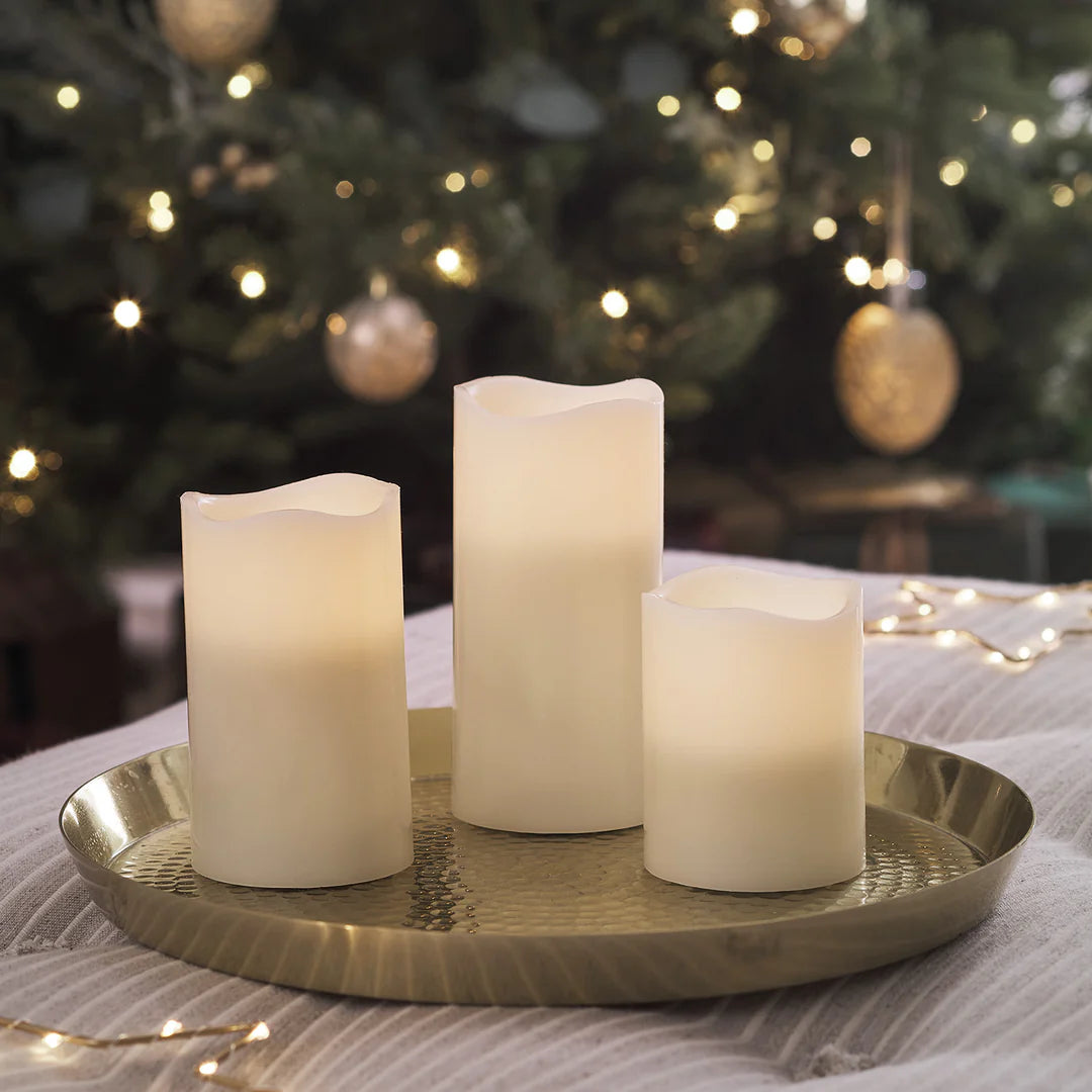 Lot de 3 grandes bougies LED en cire sans flamme et vacillantes