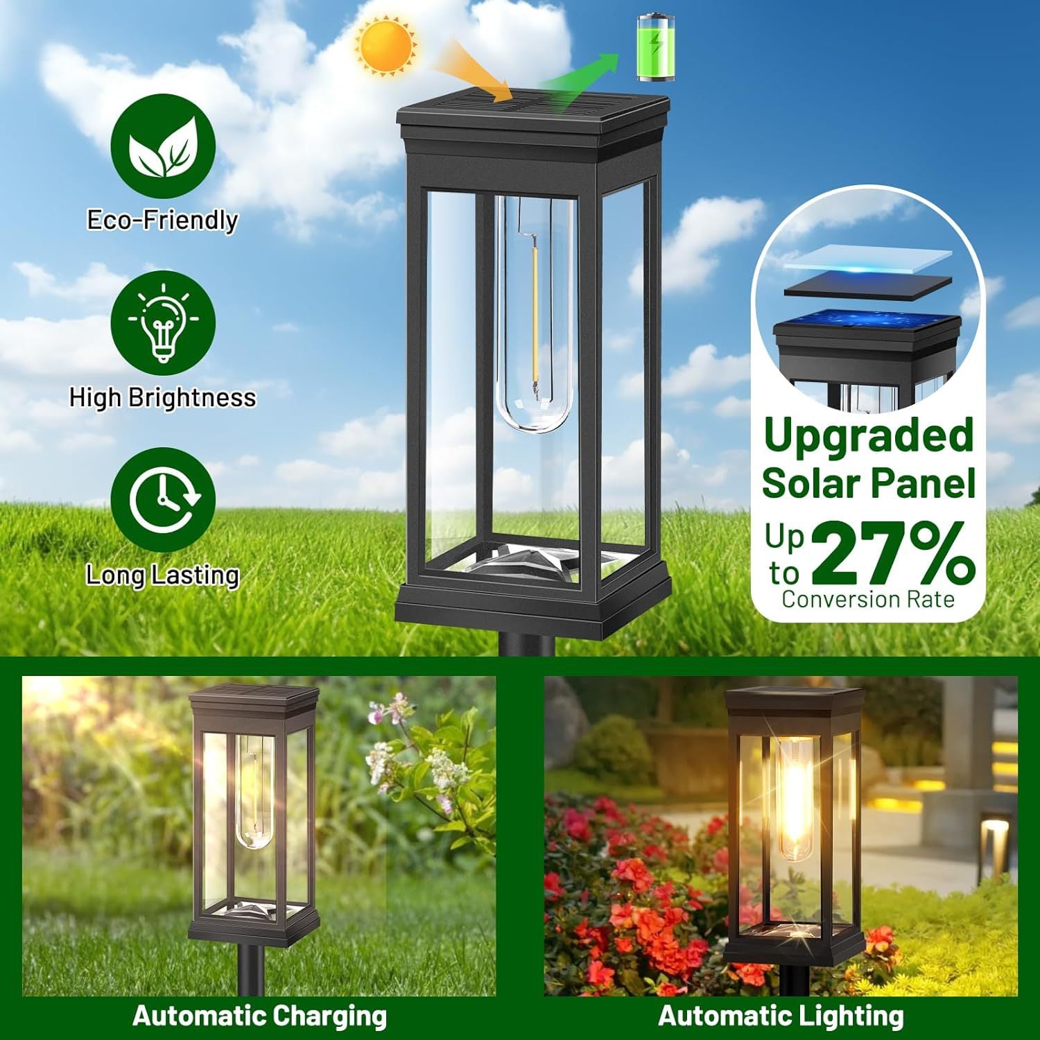 DreamScape™ - Élégant lampadaire solaire cubique pour allées piétonnes