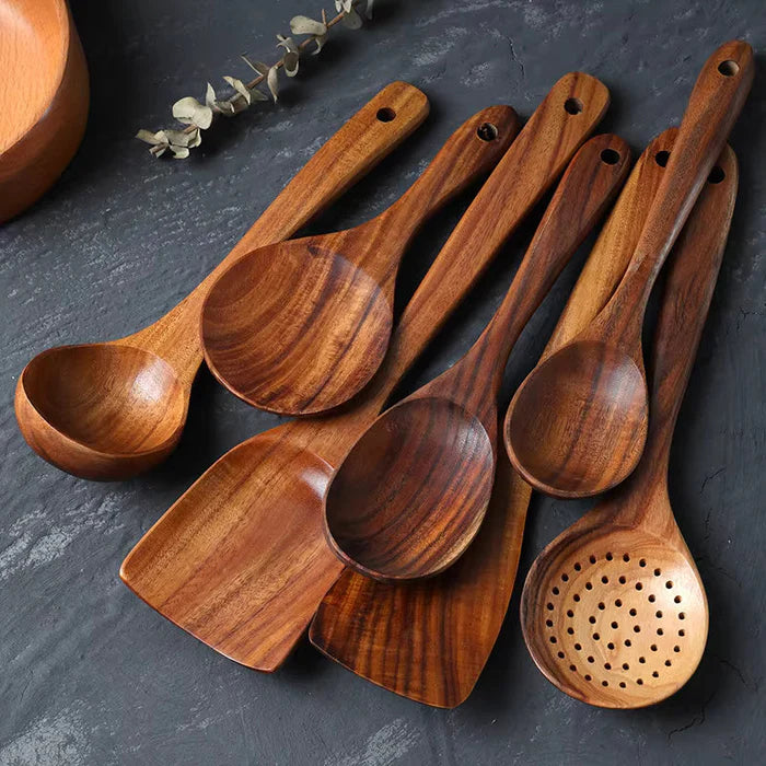 Forestra - Set d'ustensiles de cuisine en bois de teck fait main
