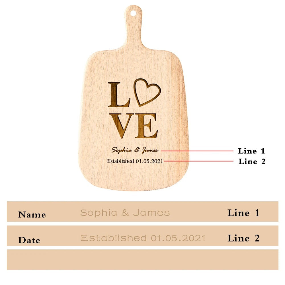 Planche à Découper à Thème Amour – Cadeau Personnalisé de Mariage ou d’Anniversaire