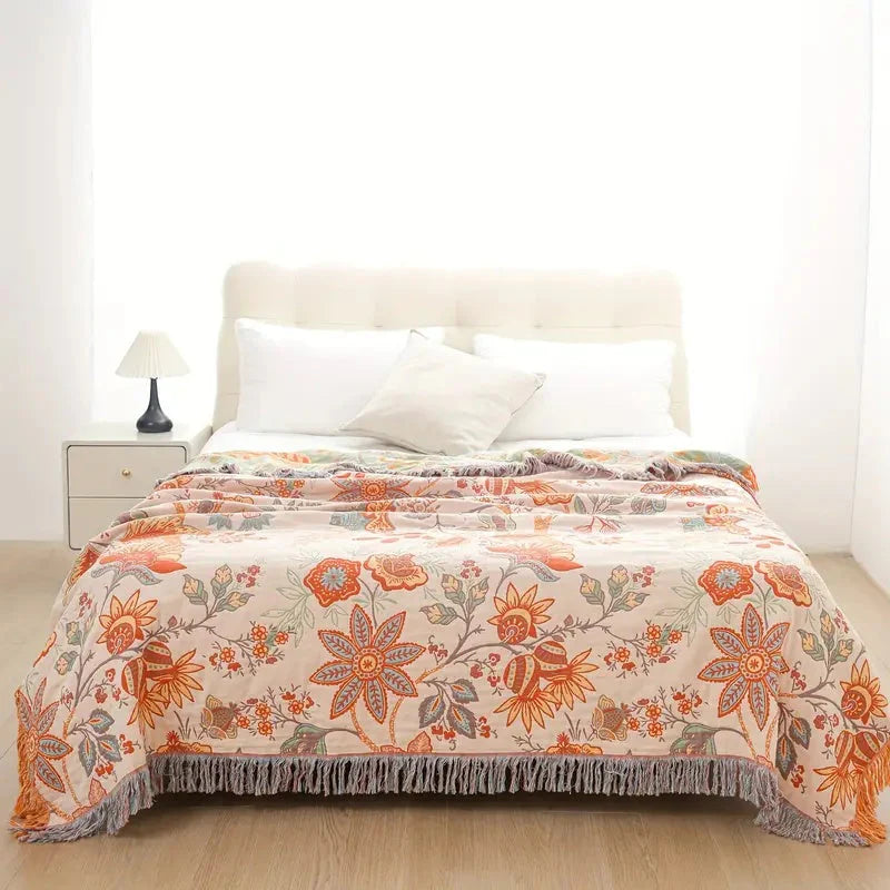 BohoBloom Plaid en Coton à Franges