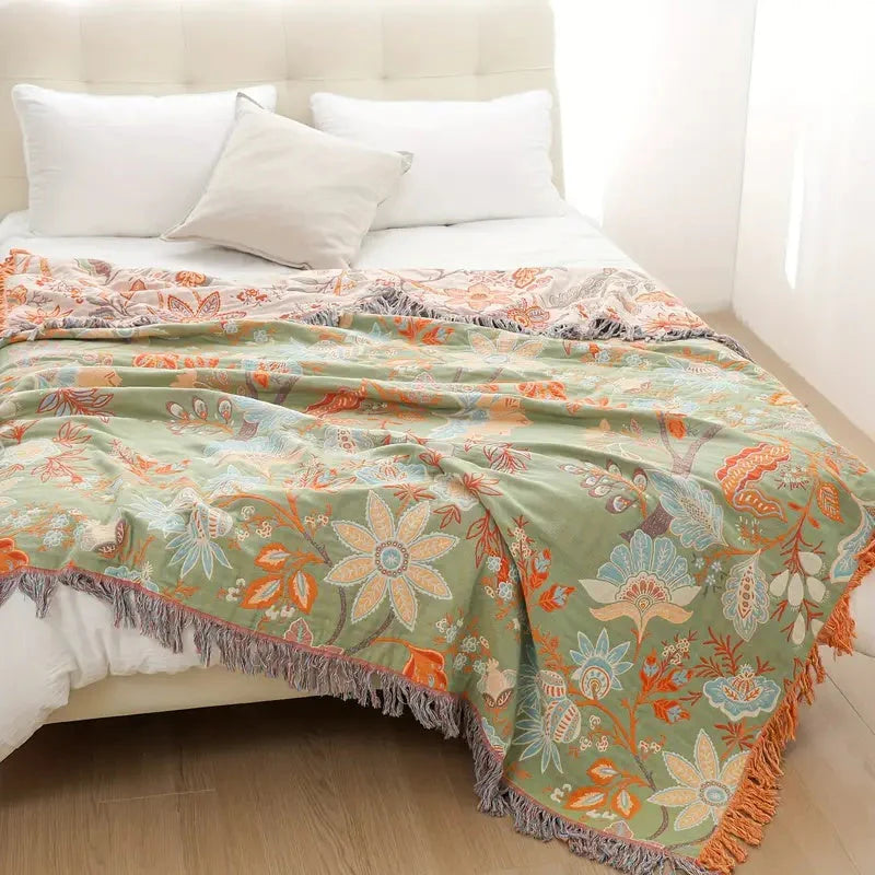 BohoBloom Plaid en Coton à Franges