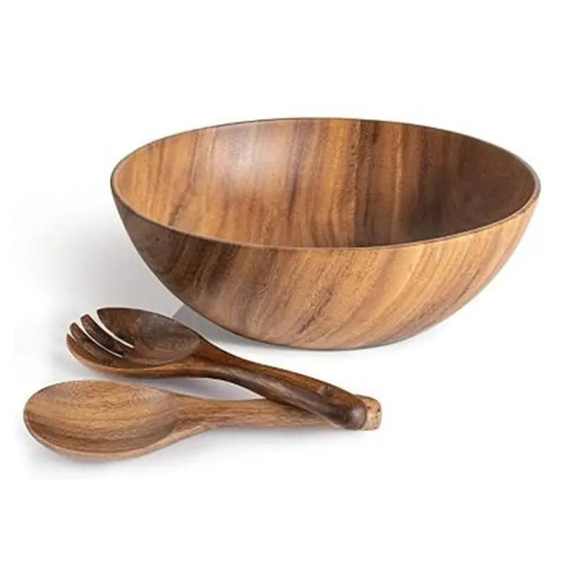 Grand Saladier en Bois d’Acacia avec Couverts