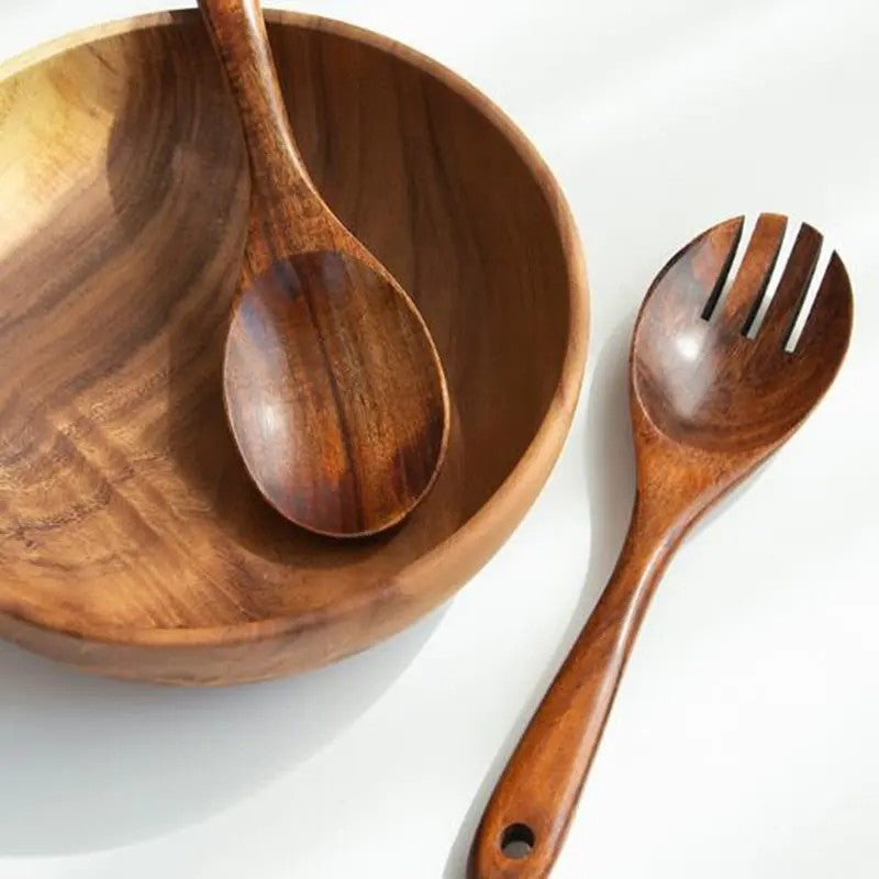 Grand Saladier en Bois d’Acacia avec Couverts