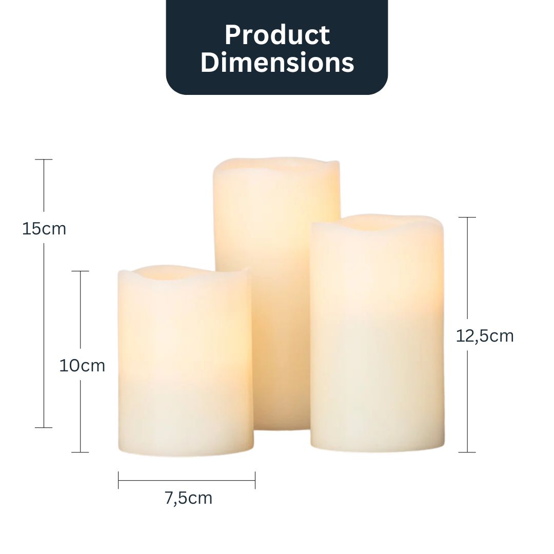 Lot de 3 grandes bougies LED en cire sans flamme et vacillantes
