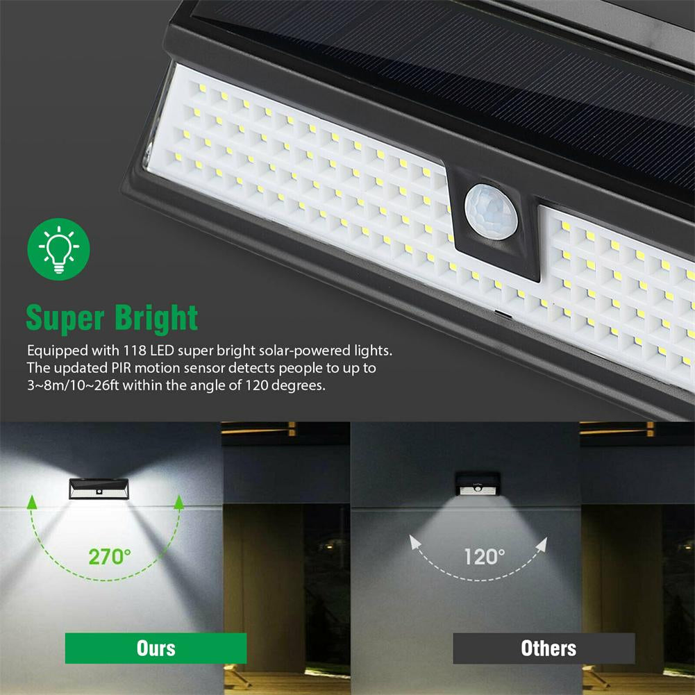 Lampe de clôture solaire à 118 LED avec 1 000 lumens