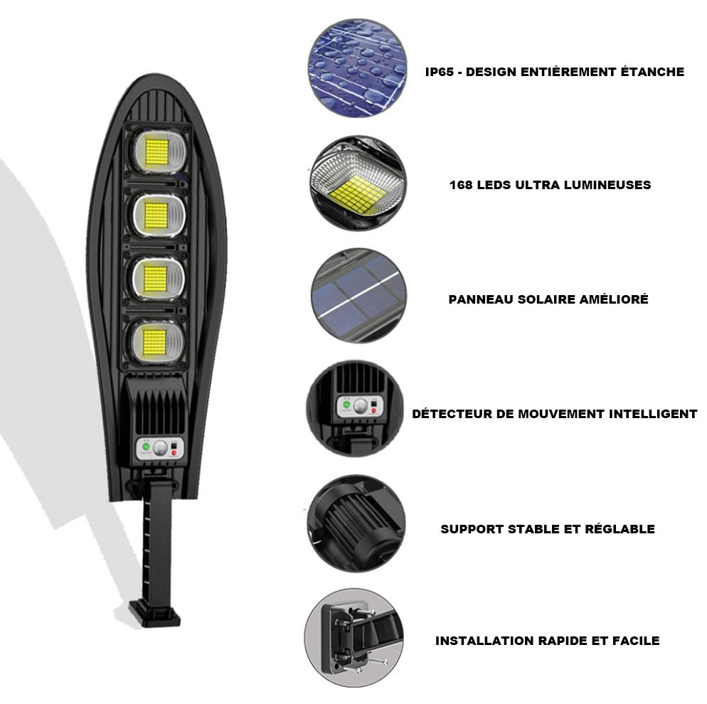 DragonSolar™- Lumière extérieure à alimentation solaire de 600W avec détection de mouvement.