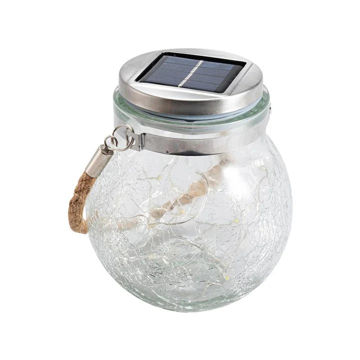 CrackGlow – Lanterne Solaire Suspendue en Verre Craquelé pour Jardin