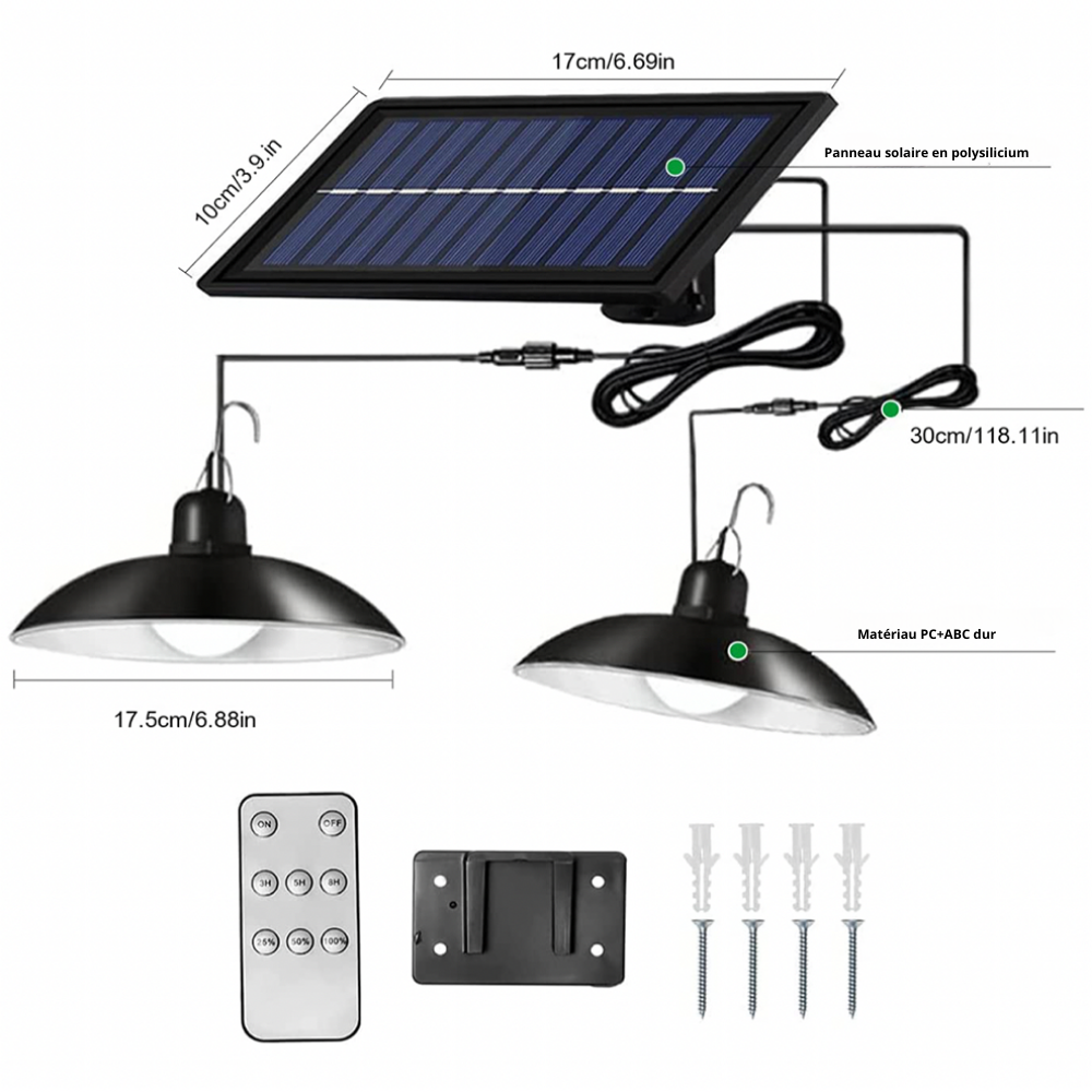 Lampes Solaires Suspendues à Double Tête