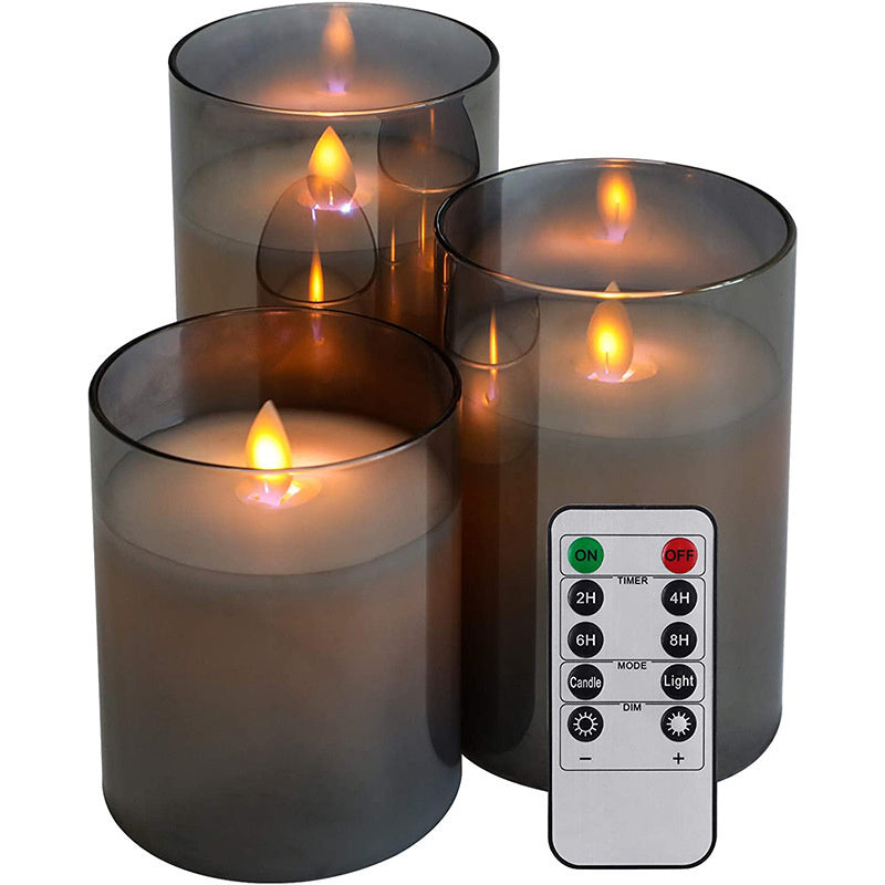 Set de 3 bougies LED en verre fumé