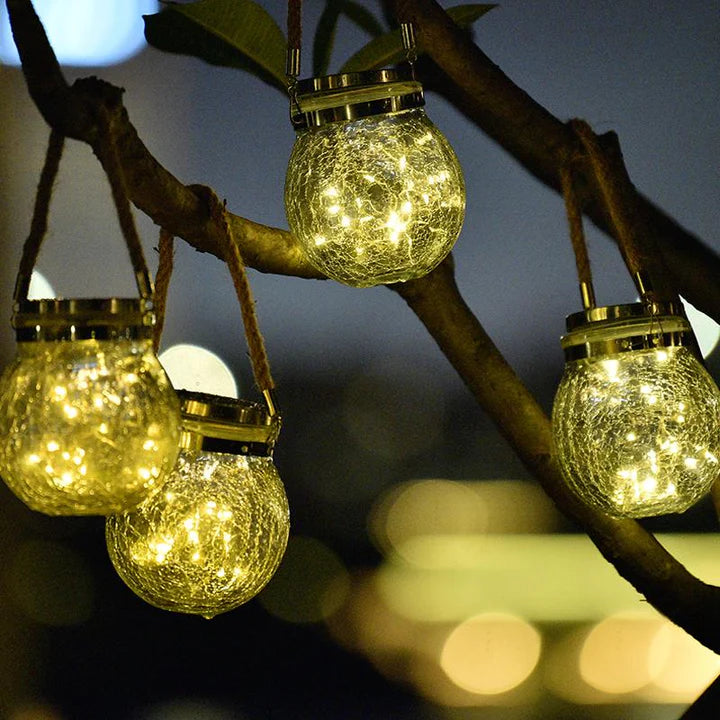CrackGlow – Lanterne Solaire Suspendue en Verre Craquelé pour Jardin