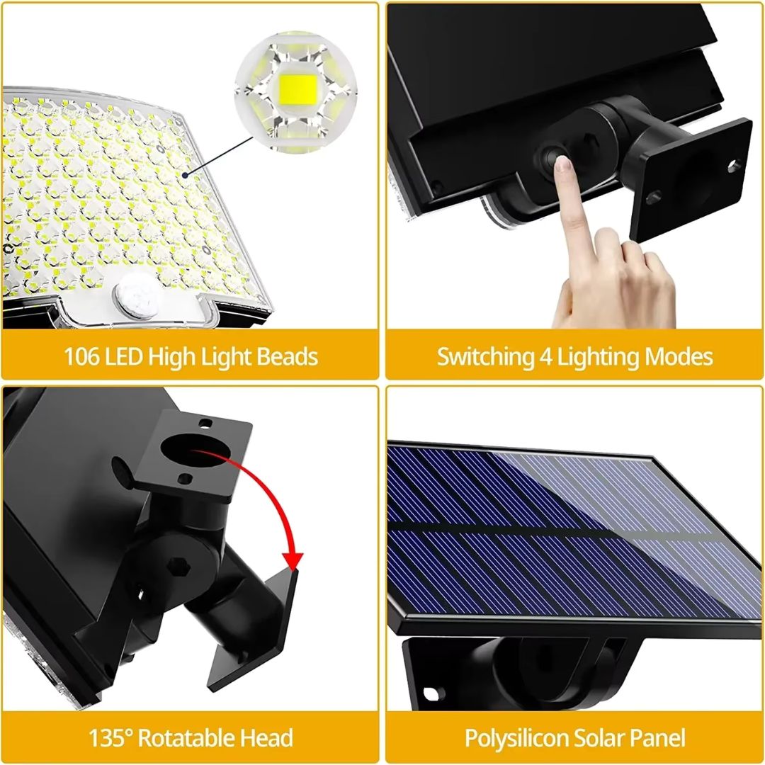 SunArc - Lampe solaire d'extérieur 106 LED avec détecteur de mouvement