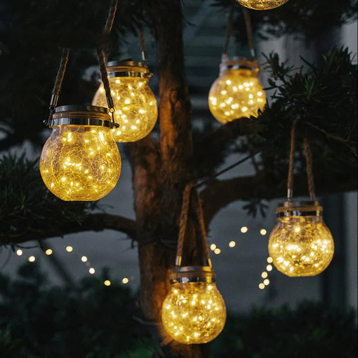 CrackGlow – Lanterne Solaire Suspendue en Verre Craquelé pour Jardin