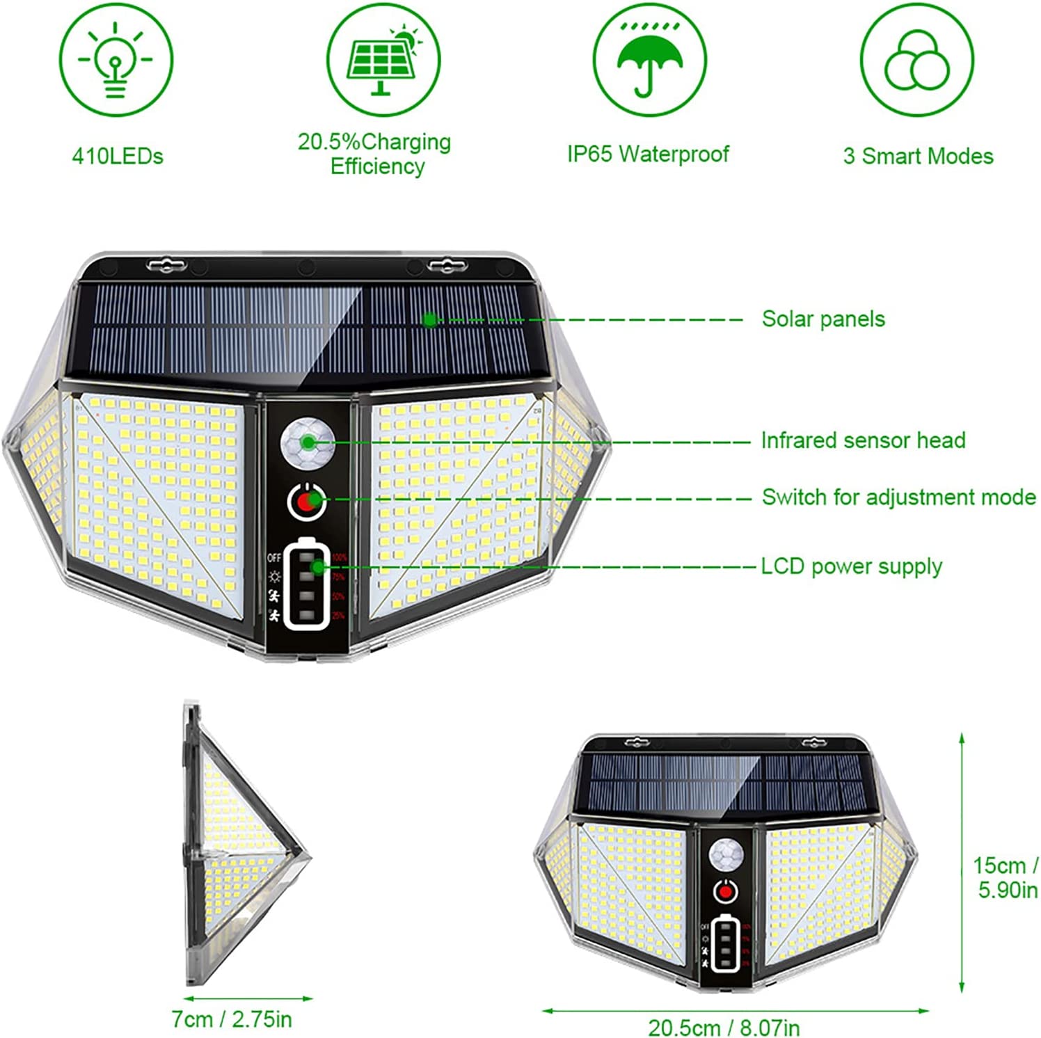 WallMega™- L'éclairage solaire de clôture 410 LED