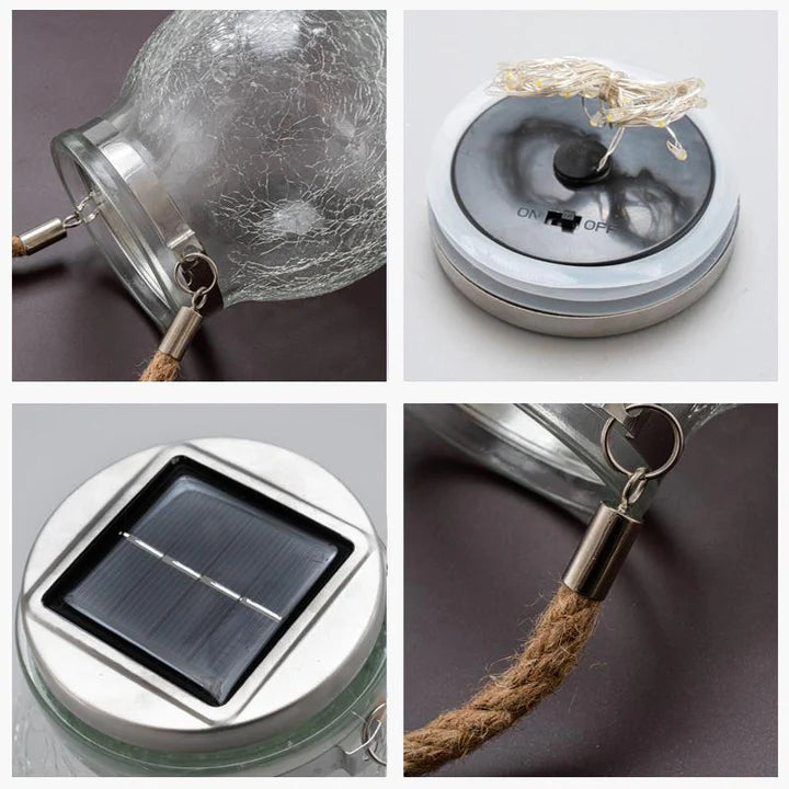 CrackGlow – Lanterne Solaire Suspendue en Verre Craquelé pour Jardin