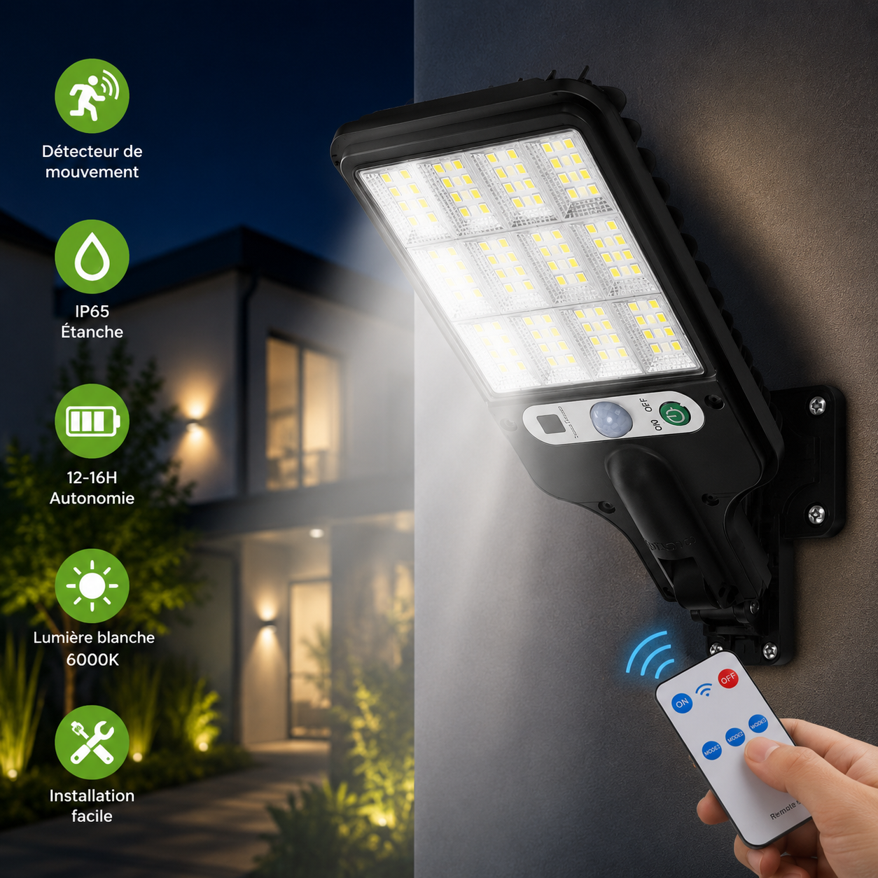 Lampe Solaire Extérieure avec Détecteur de Mouvement – LED 6000K IP65