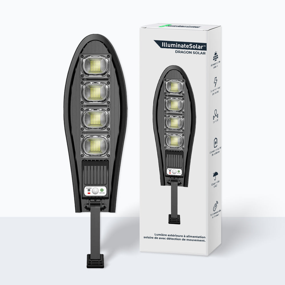 DragonSolar™- Lumière extérieure à alimentation solaire de 600W avec détection de mouvement.