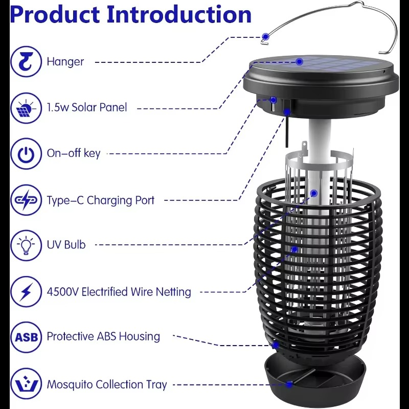 ZapCore - Lampe solaire anti-moustiques 2 en 1