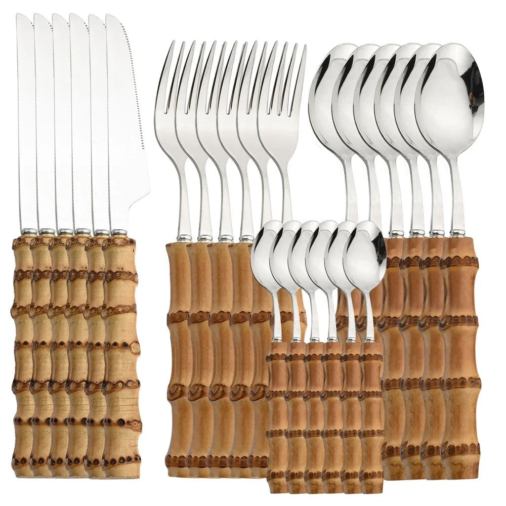 Set de Couverts en Bambou 24 Pièces