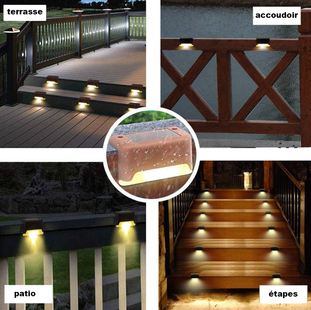 Lampe de clôture solaire étanche, lumière de pont solaire, lampe  d'escalier, lampes solaires de jardin LED IP65 pour clôtures d'escalier de  patio (Lumière chaude-Noir, 12 PCS) 